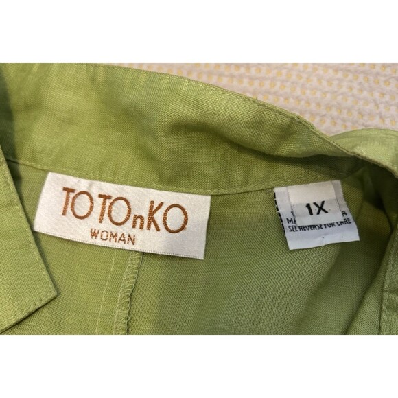 TOTOnKO Women XL 100% Linen Buttoned Long Sleeve Tunic Lime Green Summer Minimal - Picture 4 of 7